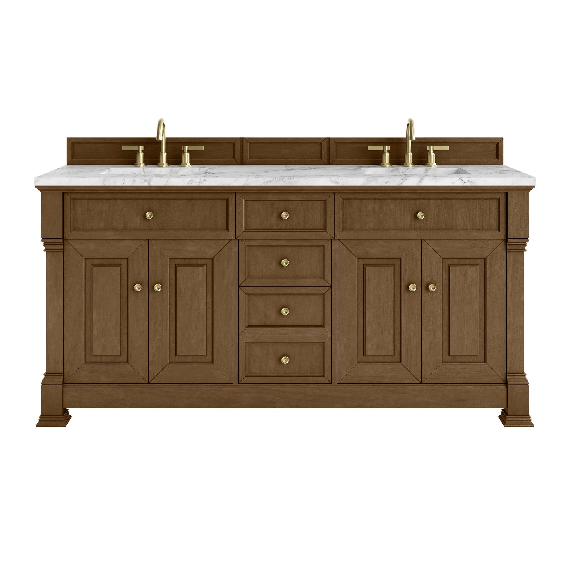 James Martin Vanities Brookfield 72" Honey Oak Double Vanity With 3cm Carrara White Marble Top