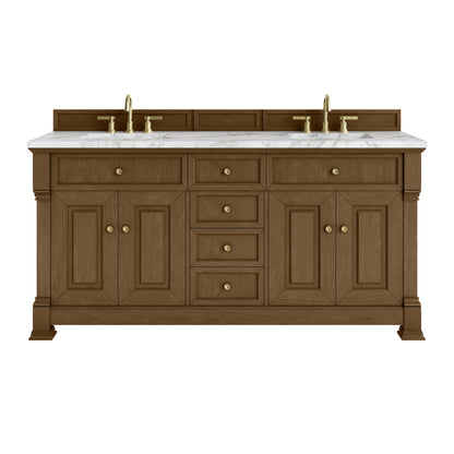 James Martin Vanities Brookfield 72" Honey Oak Double Vanity With 3cm Carrara White Marble Top