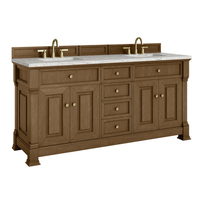 James Martin Vanities Brookfield 72" Honey Oak Double Vanity With 3cm Eternal Jasmine Pearl Silestone Top