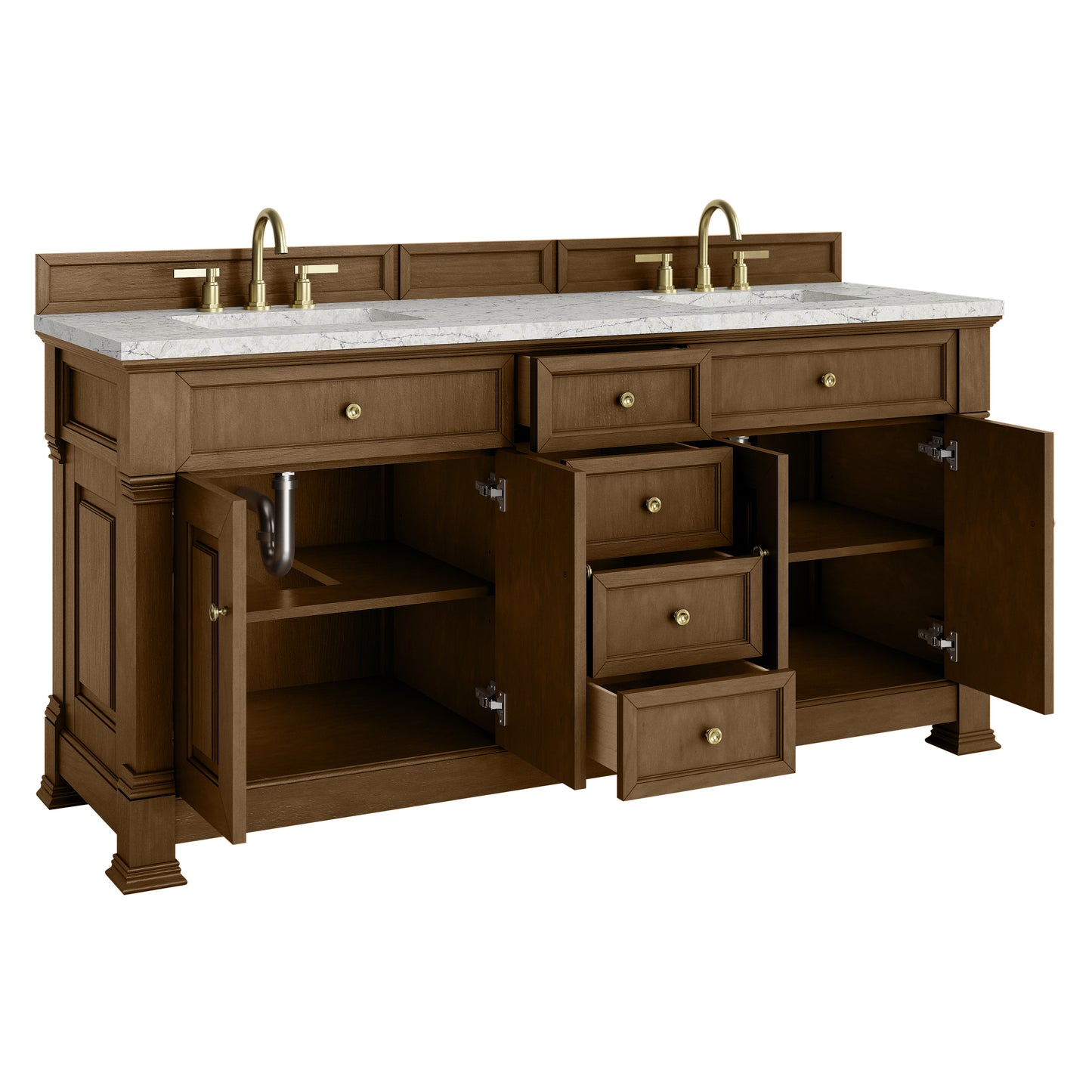 James Martin Vanities Brookfield 72" Honey Oak Double Vanity With 3cm Eternal Jasmine Pearl Silestone Top