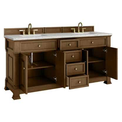 James Martin Vanities Brookfield 72" Honey Oak Double Vanity With 3cm Eternal Jasmine Pearl Silestone Top