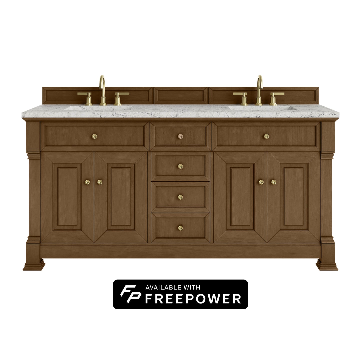 James Martin Vanities Brookfield 72" Honey Oak Double Vanity With 3cm Eternal Jasmine Pearl Silestone Top With FreePower Wireless Charger