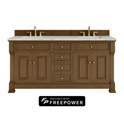 James Martin Vanities Brookfield 72" Honey Oak Double Vanity With 3cm Eternal Jasmine Pearl Silestone Top With FreePower Wireless Charger