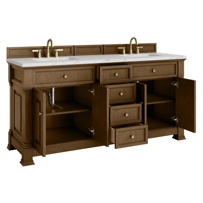 James Martin Vanities Brookfield 72" Honey Oak Double Vanity With 3cm Ethereal Noctis Silestone Top