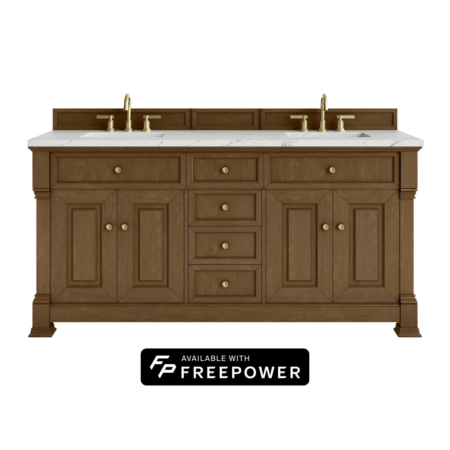 James Martin Vanities Brookfield 72" Honey Oak Double Vanity With 3cm Ethereal Noctis Silestone Top With FreePower Wireless Charger