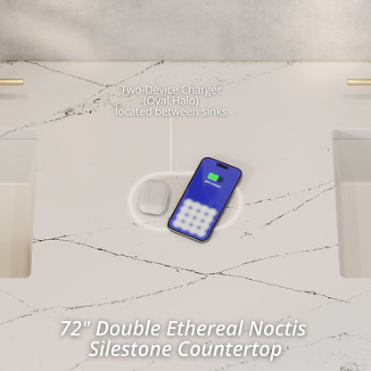 James Martin Vanities Brookfield 72" Honey Oak Double Vanity With 3cm Ethereal Noctis Silestone Top With FreePower Wireless Charger