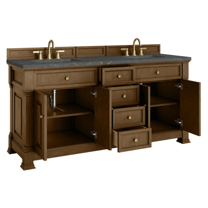 James Martin Vanities Brookfield 72" Honey Oak Double Vanity With 3cm Parisien Bleu Silestone Top