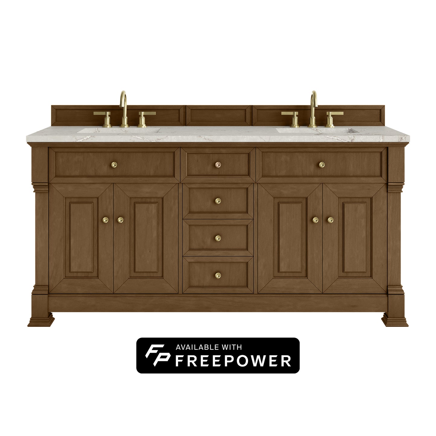 James Martin Vanities Brookfield 72" Honey Oak Double Vanity With 3cm Victorian Silver Silestone Top With FreePower Wireless Charger