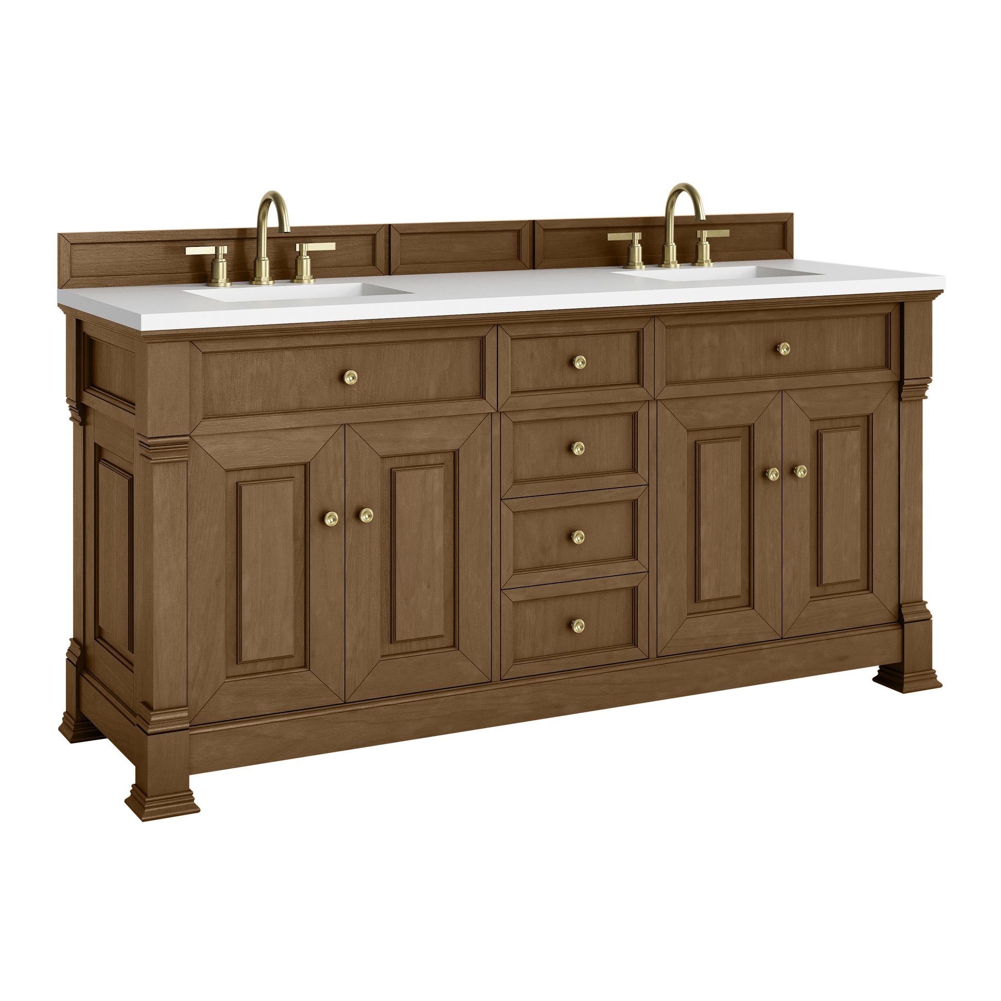 James Martin Vanities Brookfield 72" Honey Oak Double Vanity With 3cm White Zeus Silestone Top
