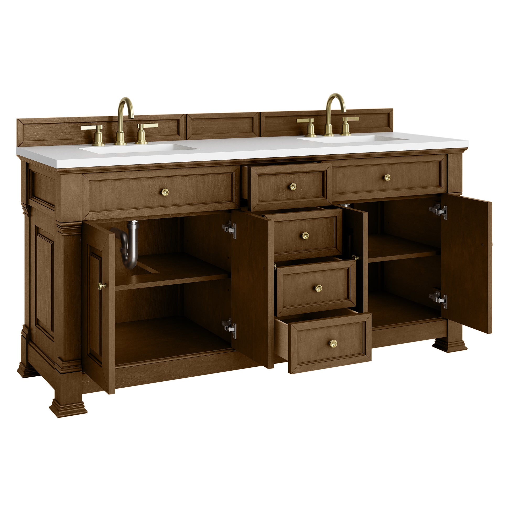 James Martin Vanities Brookfield 72" Honey Oak Double Vanity With 3cm White Zeus Silestone Top