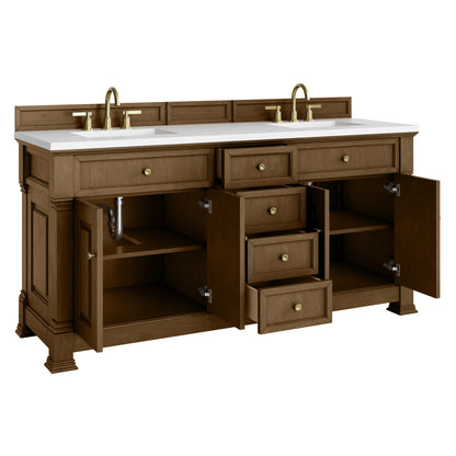 James Martin Vanities Brookfield 72" Honey Oak Double Vanity With 3cm White Zeus Silestone Top