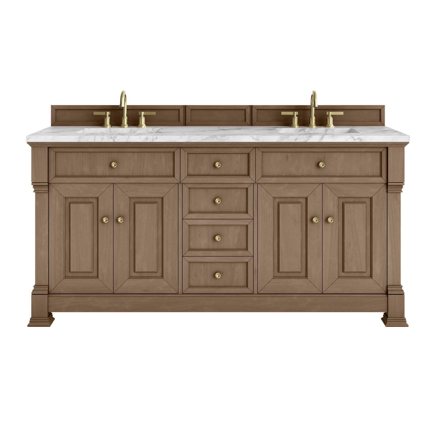 James Martin Vanities Brookfield 72" Pecan Double Vanity With 3cm Carrara White Marble Top