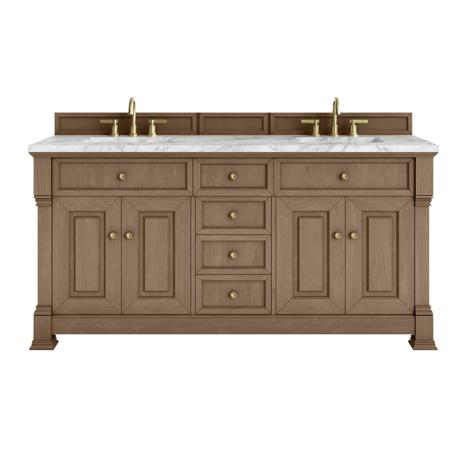 James Martin Vanities Brookfield 72" Pecan Double Vanity With 3cm Carrara White Marble Top