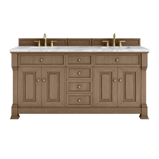 James Martin Vanities Brookfield 72" Pecan Double Vanity With 3cm Carrara White Marble Top