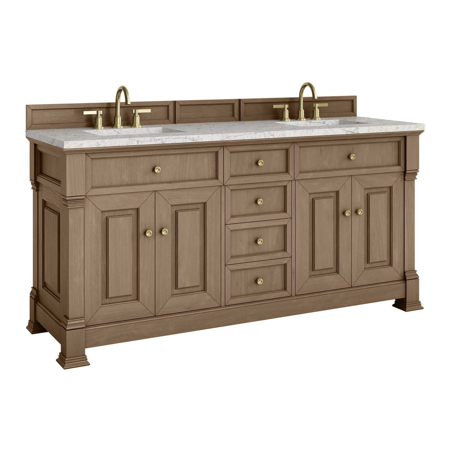 James Martin Vanities Brookfield 72" Pecan Double Vanity With 3cm Eternal Jasmine Pearl Silestone Top