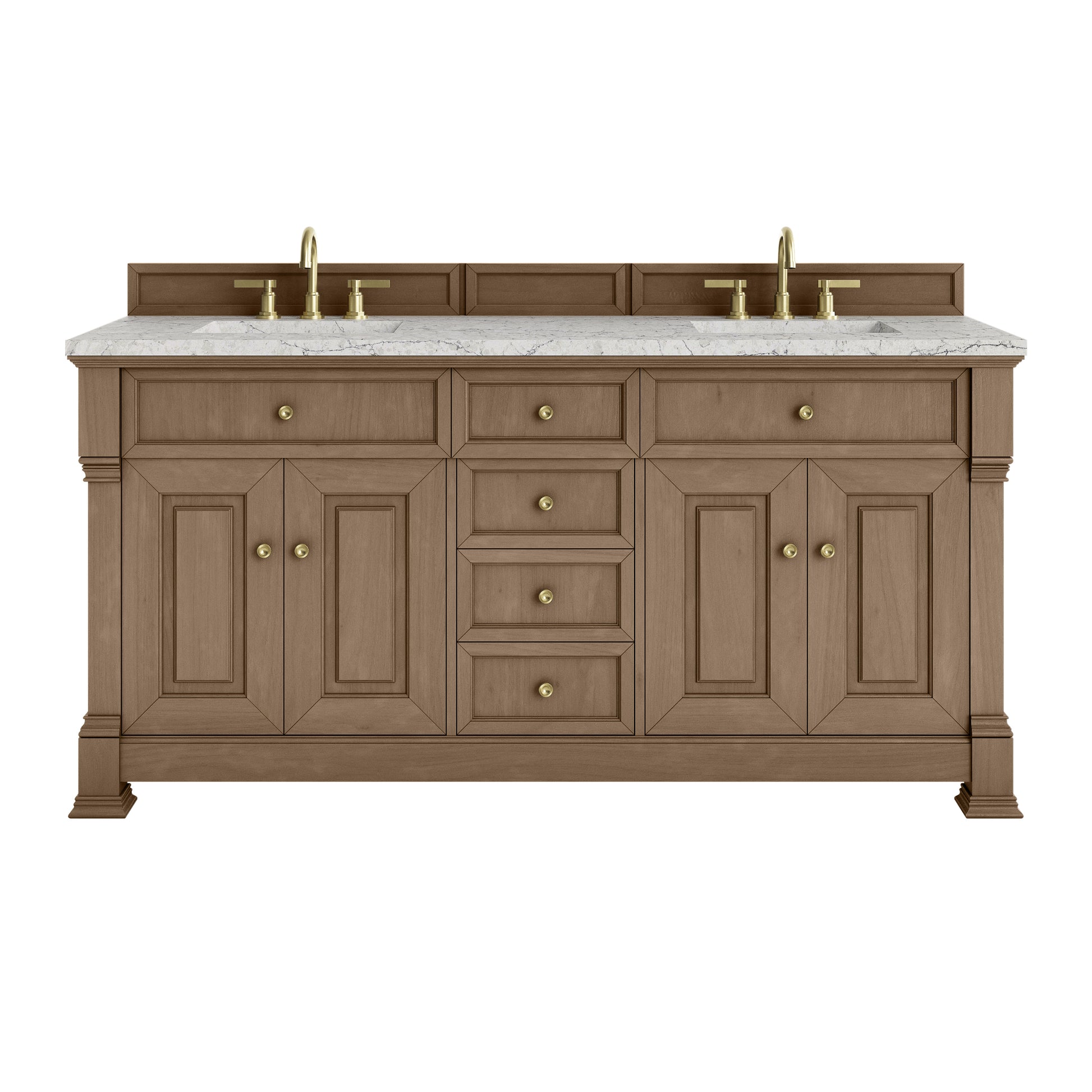 James Martin Vanities Brookfield 72" Pecan Double Vanity With 3cm Eternal Jasmine Pearl Silestone Top
