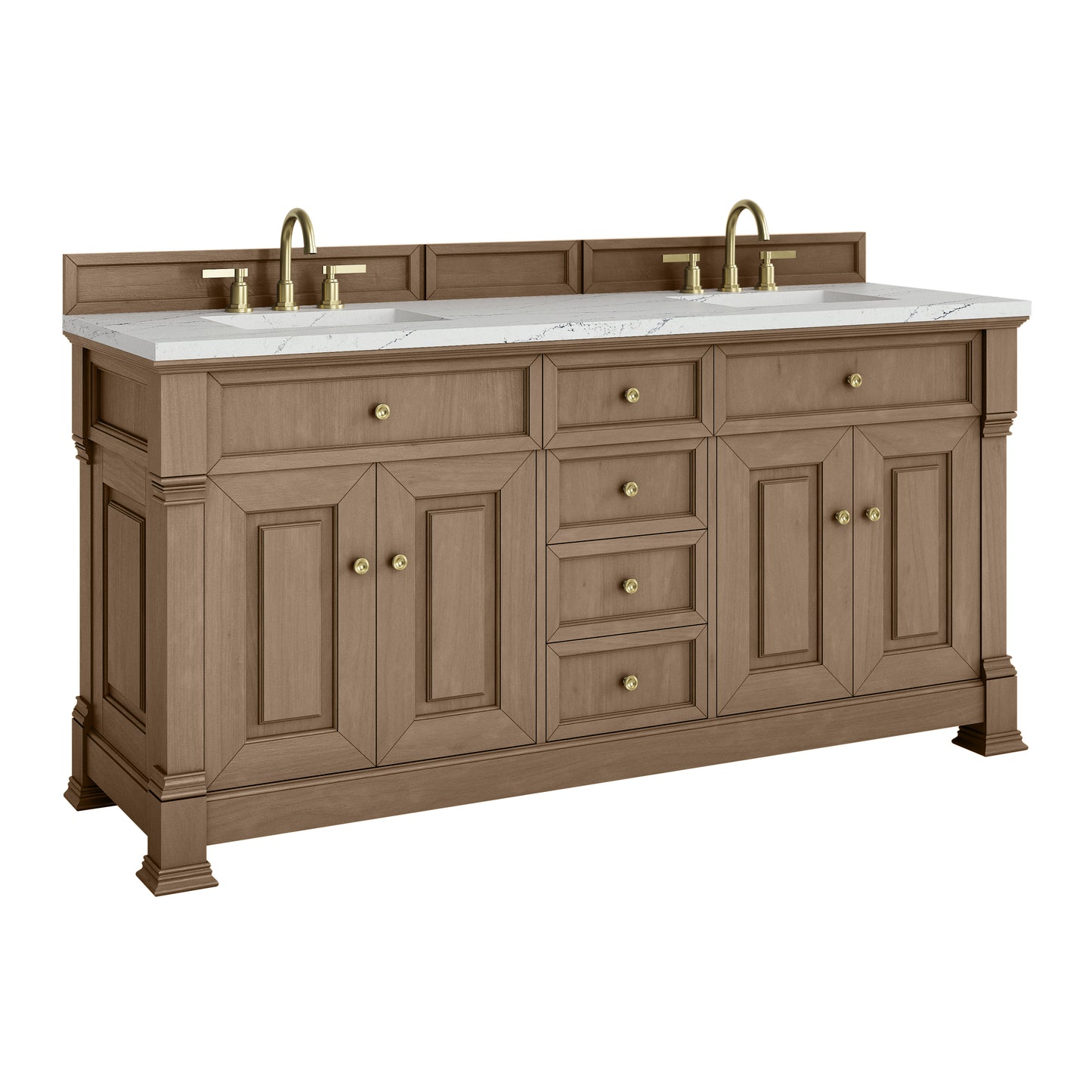 James Martin Vanities Brookfield 72" Pecan Double Vanity With 3cm Ethereal Noctis Silestone Top