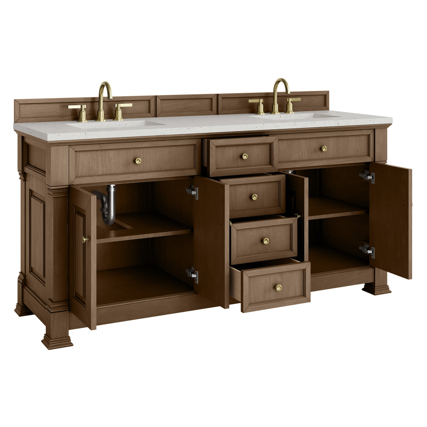 James Martin Vanities Brookfield 72" Pecan Double Vanity With 3cm Lime Delight Silestone Top