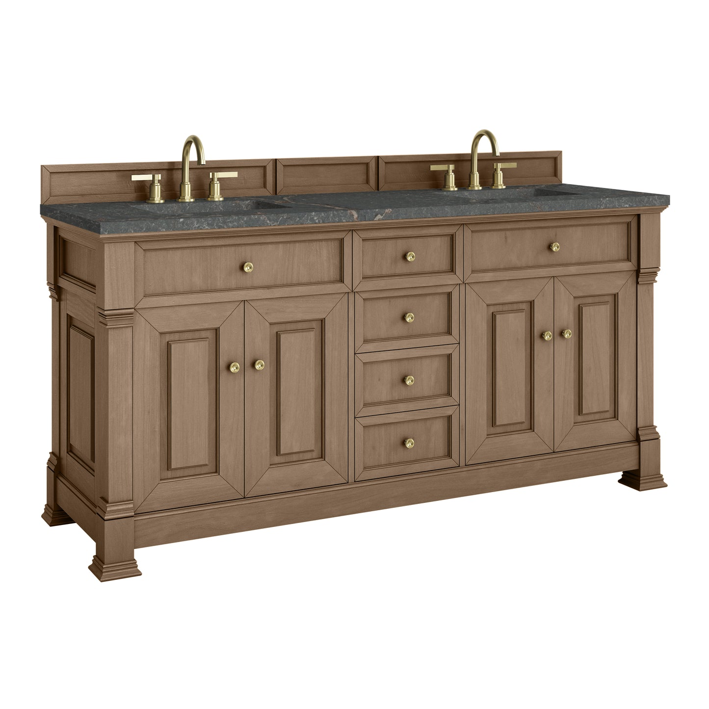 James Martin Vanities Brookfield 72" Pecan Double Vanity With 3cm Parisien Bleu Silestone Top