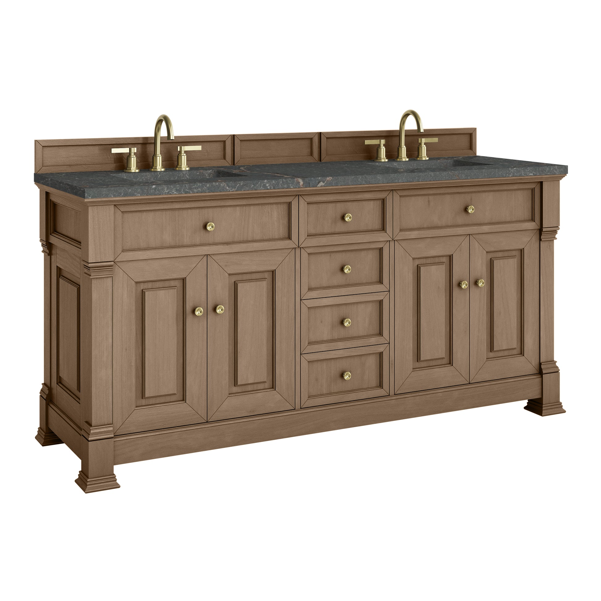James Martin Vanities Brookfield 72" Pecan Double Vanity With 3cm Parisien Bleu Silestone Top
