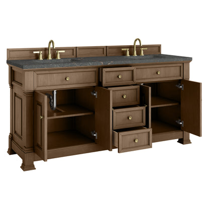 James Martin Vanities Brookfield 72" Pecan Double Vanity With 3cm Parisien Bleu Silestone Top