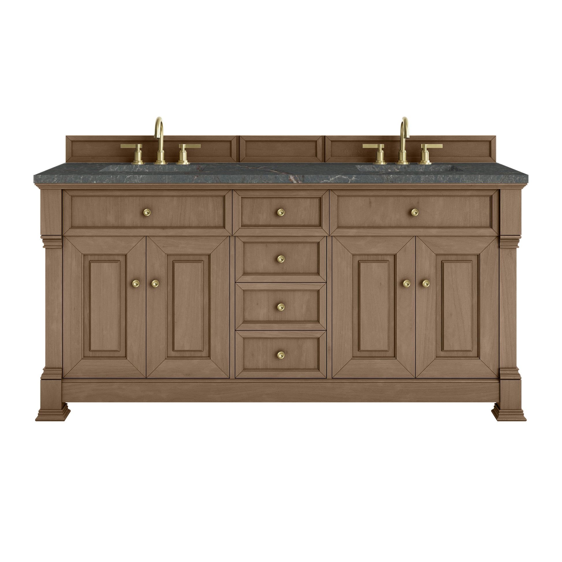 James Martin Vanities Brookfield 72" Pecan Double Vanity With 3cm Parisien Bleu Silestone Top