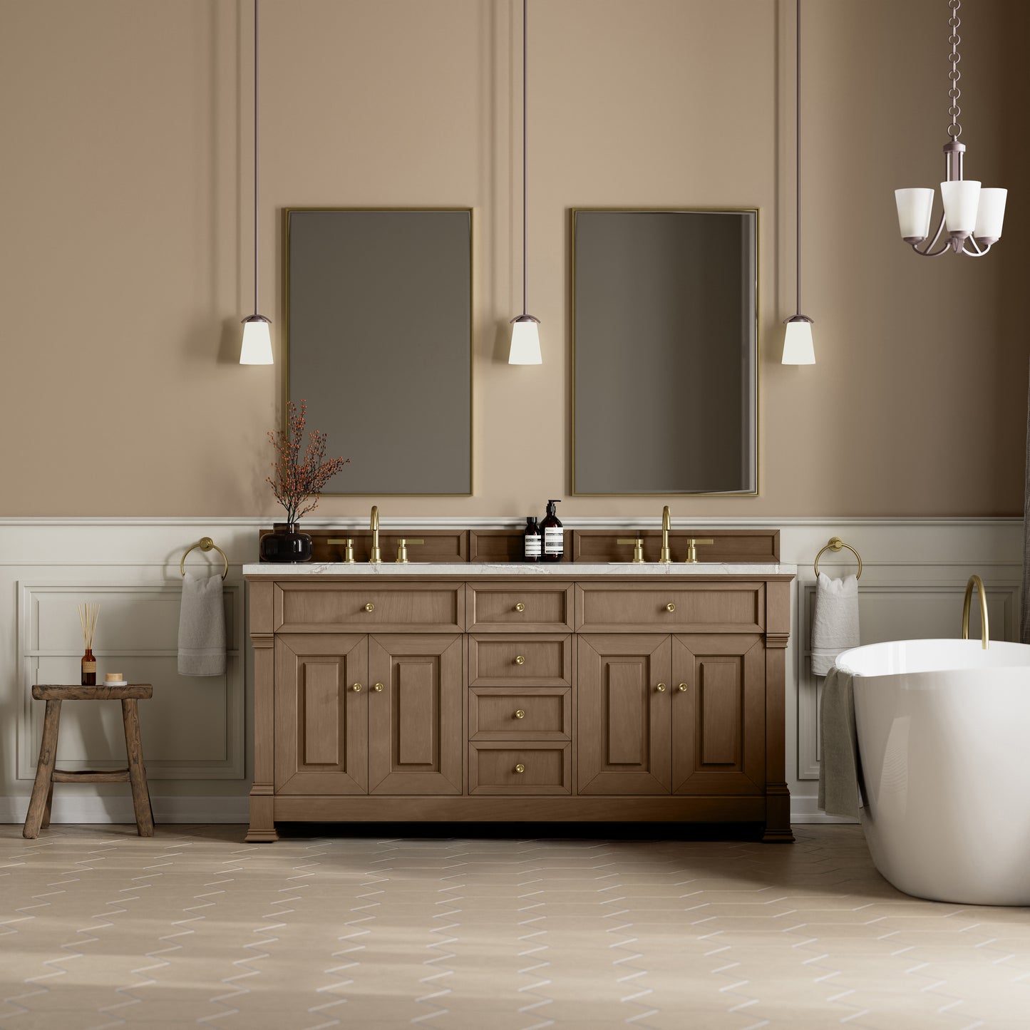 James Martin Vanities Brookfield 72" Pecan Double Vanity With 3cm Victorian Silver Silestone Top