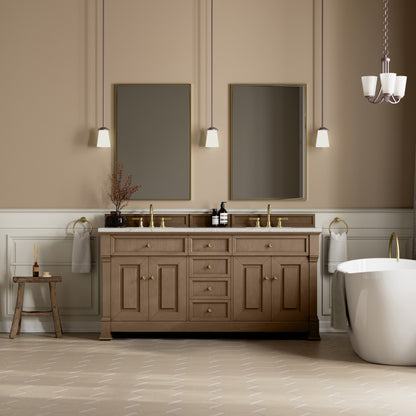 James Martin Vanities Brookfield 72" Pecan Double Vanity With 3cm Victorian Silver Silestone Top