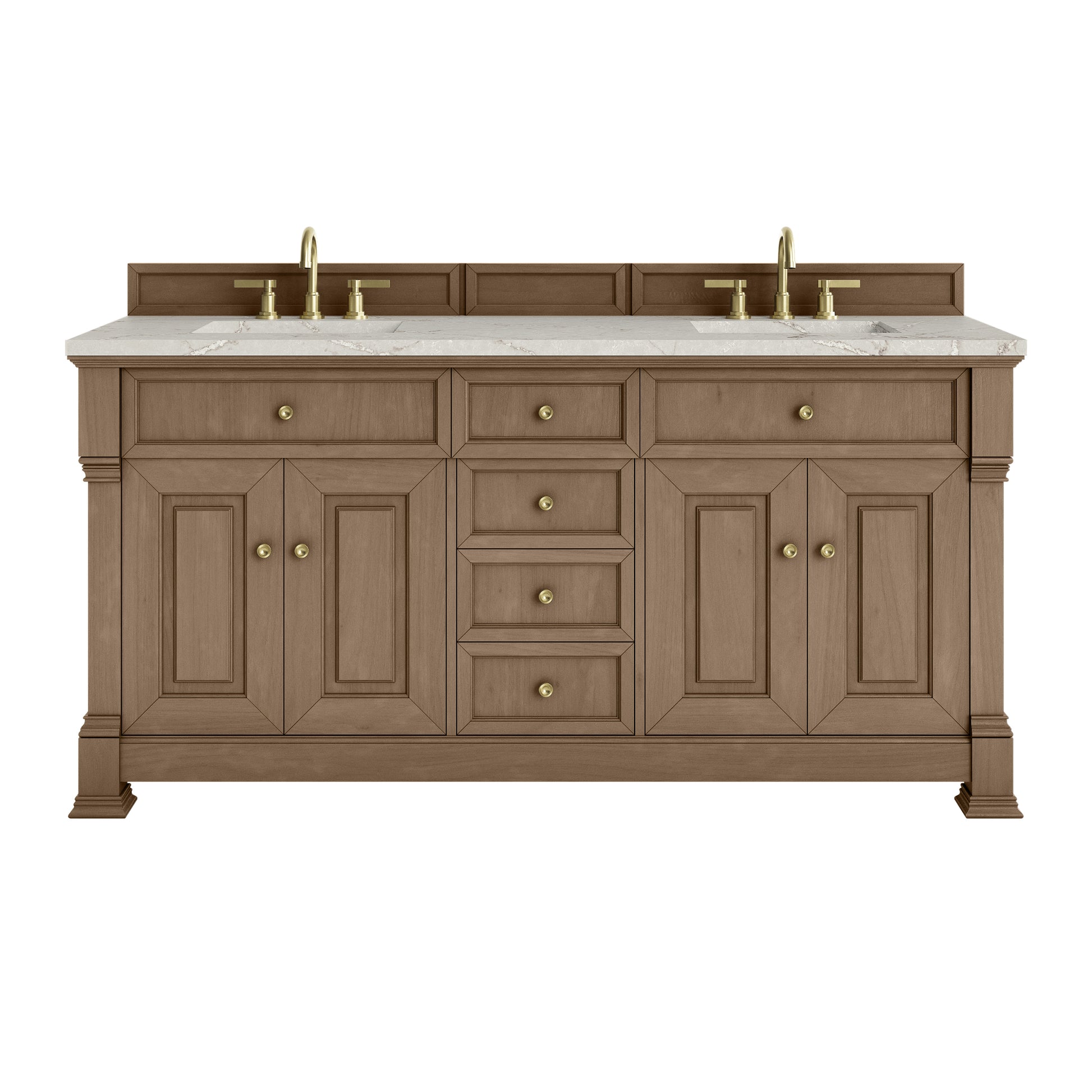 James Martin Vanities Brookfield 72" Pecan Double Vanity With 3cm Victorian Silver Silestone Top
