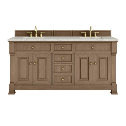 James Martin Vanities Brookfield 72" Pecan Double Vanity With 3cm Victorian Silver Silestone Top