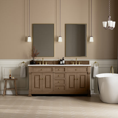 James Martin Vanities Brookfield 72" Pecan Double Vanity With 3cm White Zeus Silestone Top