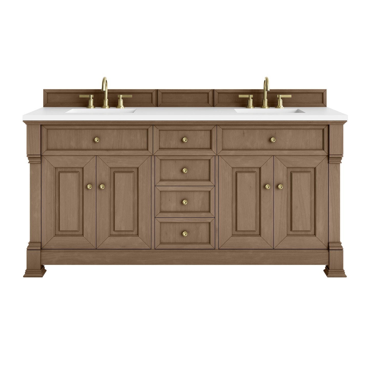 James Martin Vanities Brookfield 72" Pecan Double Vanity With 3cm White Zeus Silestone Top