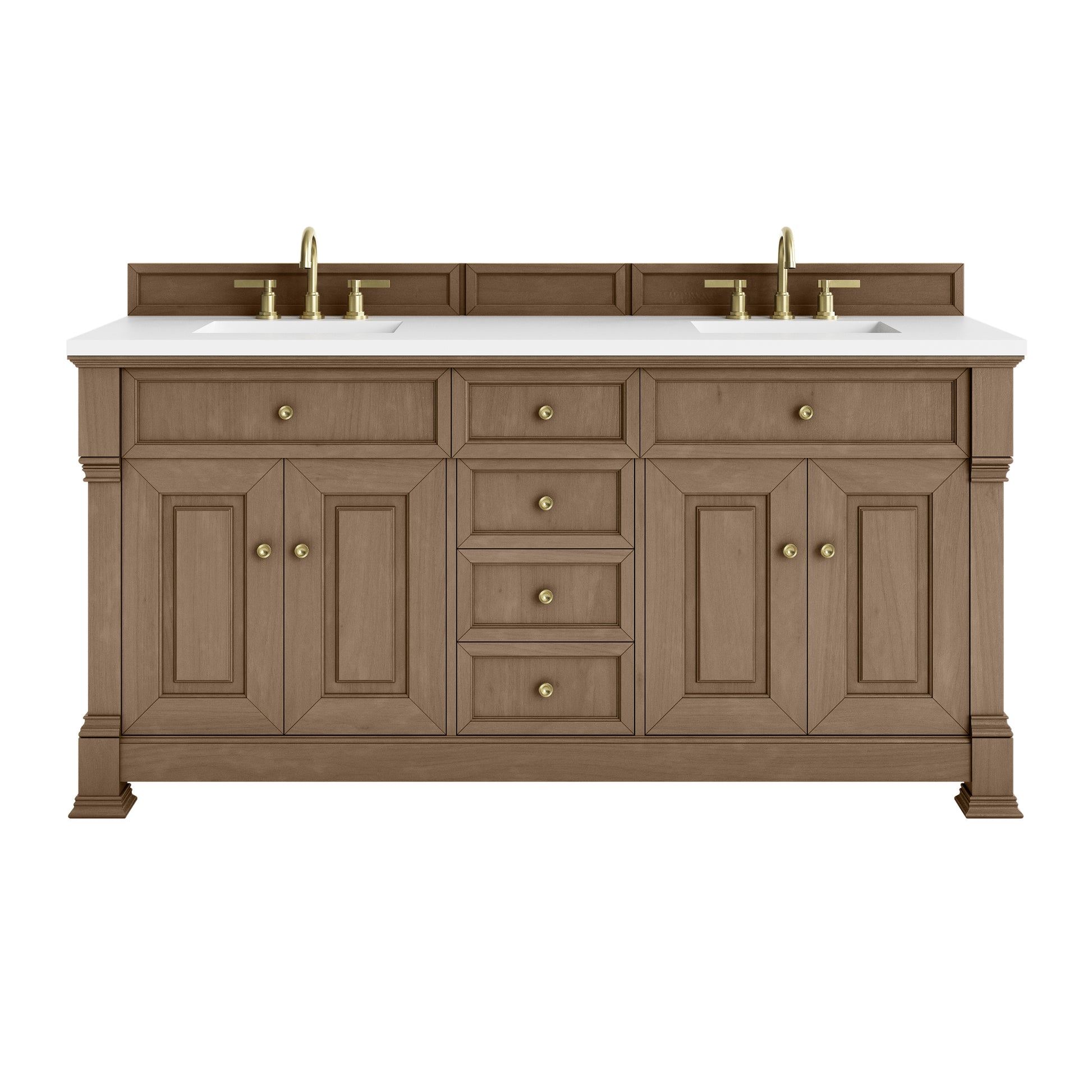 James Martin Vanities Brookfield 72" Pecan Double Vanity With 3cm White Zeus Silestone Top