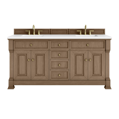 James Martin Vanities Brookfield 72" Pecan Double Vanity With 3cm White Zeus Silestone Top