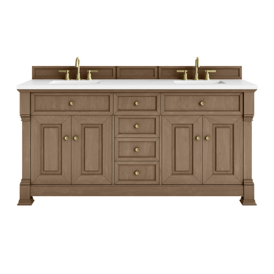 James Martin Vanities Brookfield 72" Pecan Double Vanity With 3cm White Zeus Silestone Top