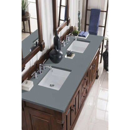 James Martin Vanities Brookfield 72" Warm Cherry Double Vanity With 3cm Cala Blue Quartz Top