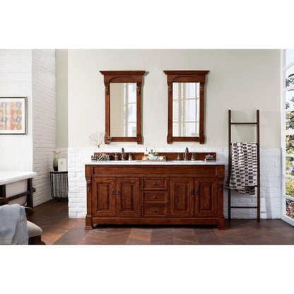 James Martin Vanities Brookfield 72" Warm Cherry Double Vanity With 3cm Carrara MarbleTop