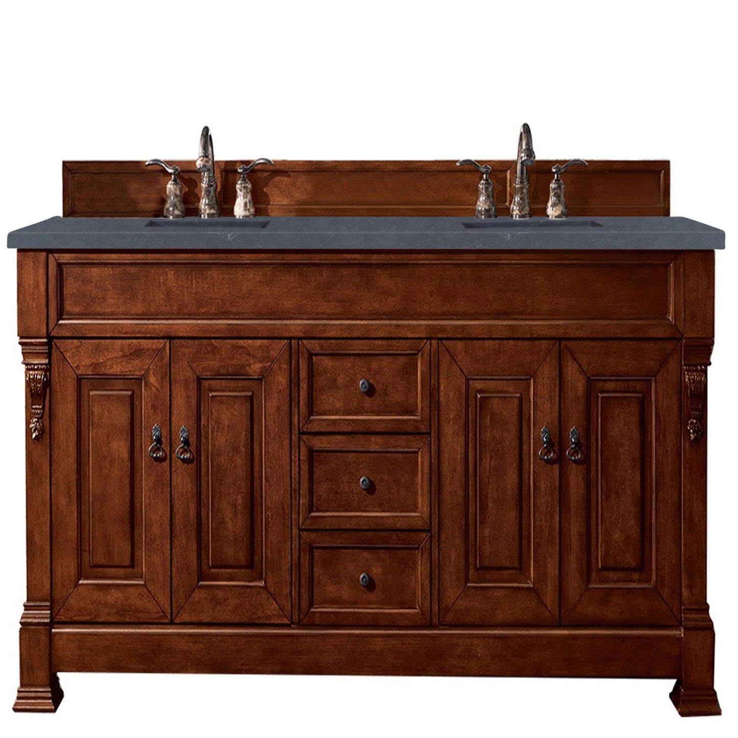 James Martin Vanities Brookfield 72" Warm Cherry Double Vanity With 3cm Charcoal Soapstone Quartz Top