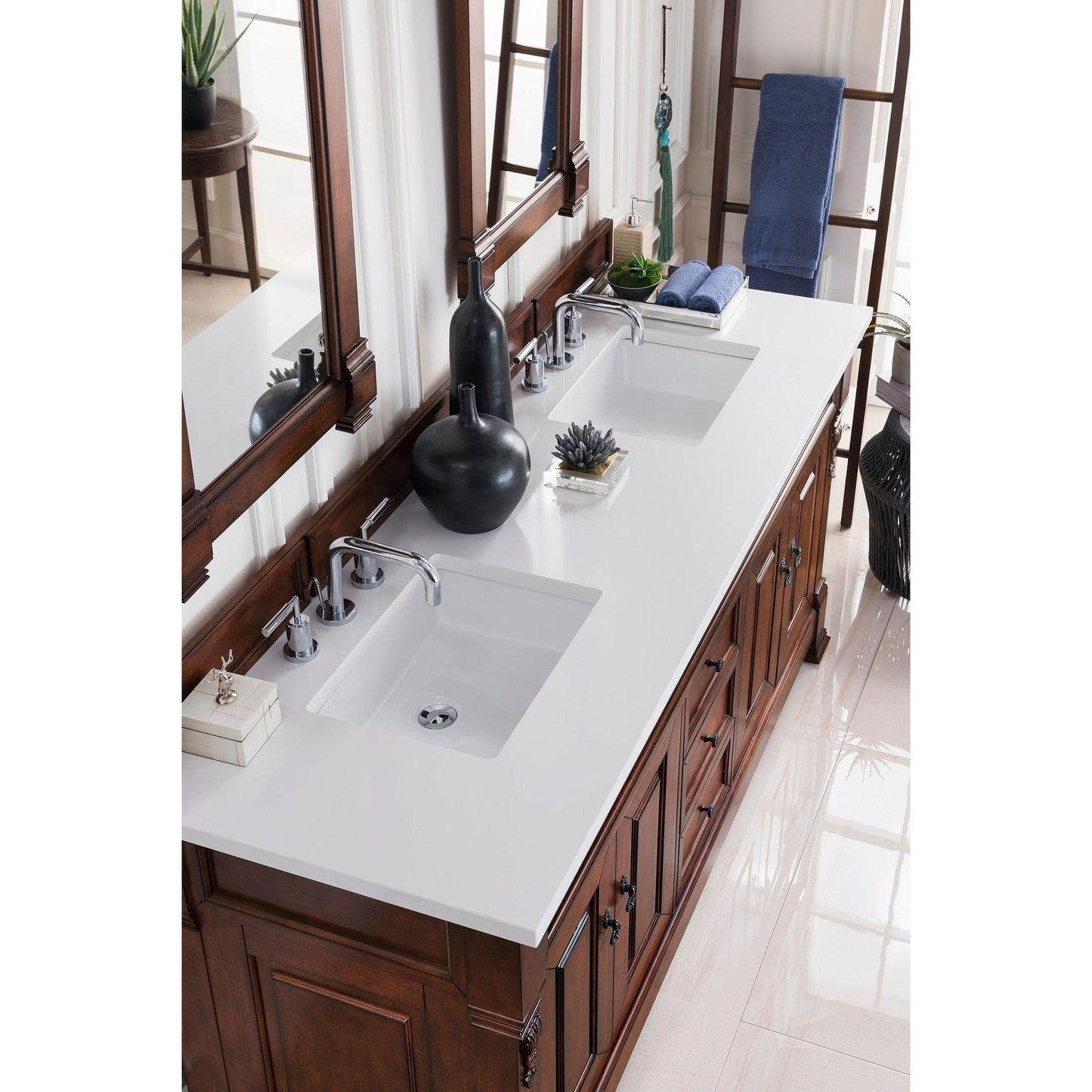 James Martin Vanities Brookfield 72" Warm Cherry Double Vanity With 3cm White Zeus Quartz Top