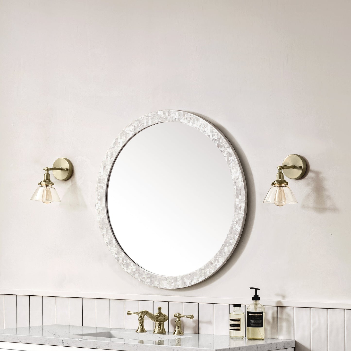 James Martin Vanities Callie 30" White Mother of Pearl Round Mirror