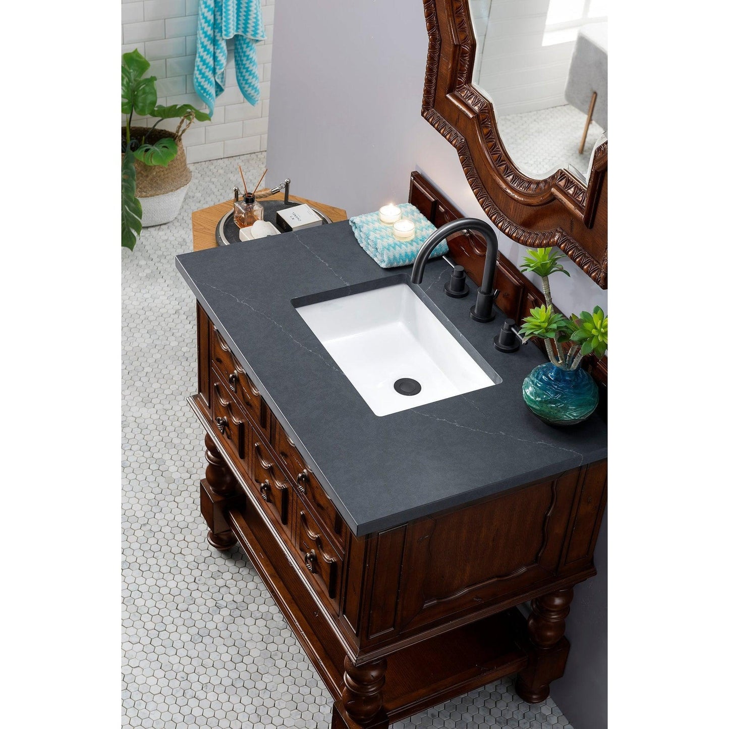 James Martin Vanities Castilian 36" Aged Cognac Single Vanity Cabinet With 3cm Charcoal Soapstone Quartz Top