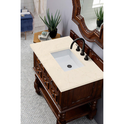 James Martin Vanities Castilian 36" Aged Cognac Single Vanity Cabinet With 3cm Eternal Marfil Quartz Top