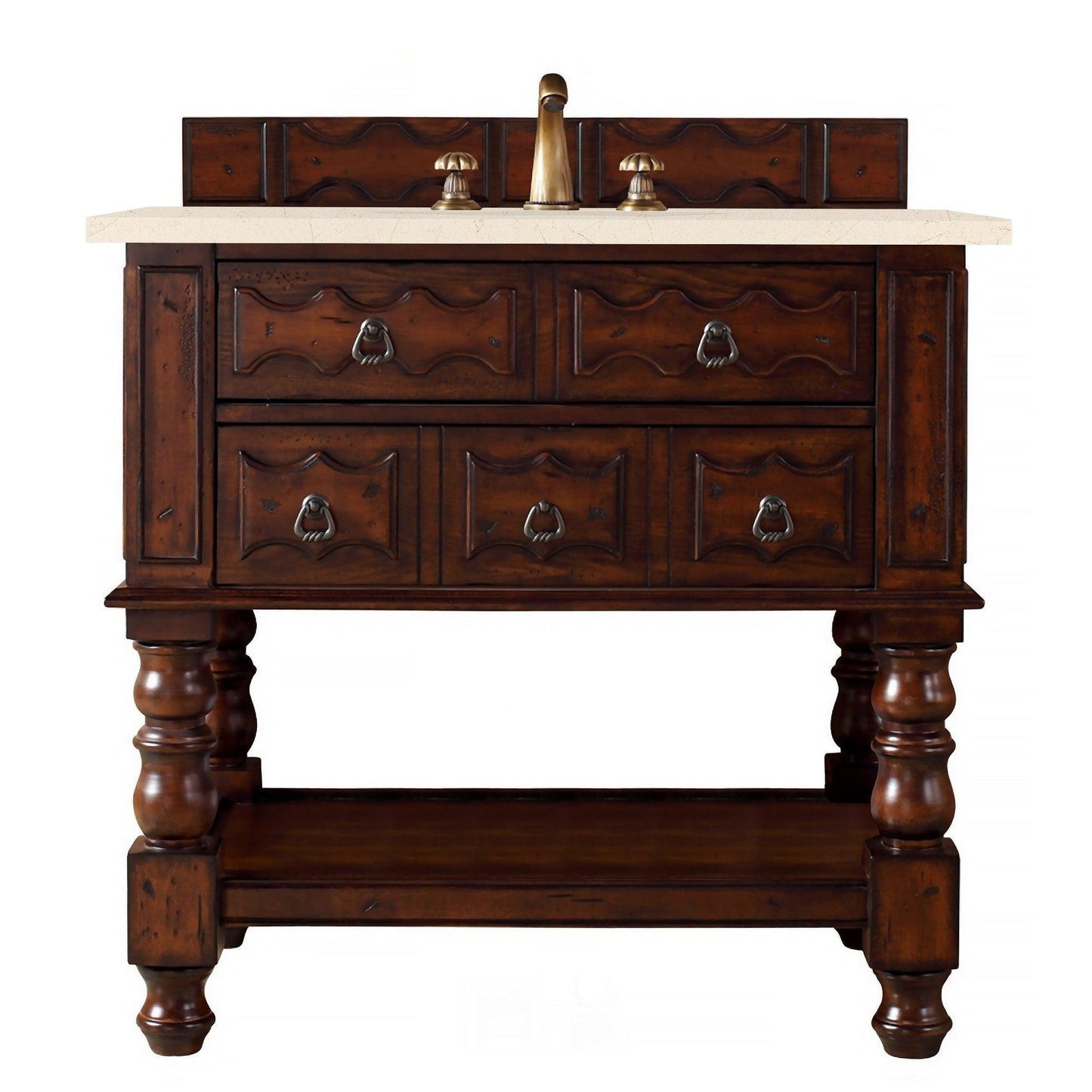 James Martin Vanities Castilian 36" Aged Cognac Single Vanity Cabinet With 3cm Eternal Marfil Quartz Top