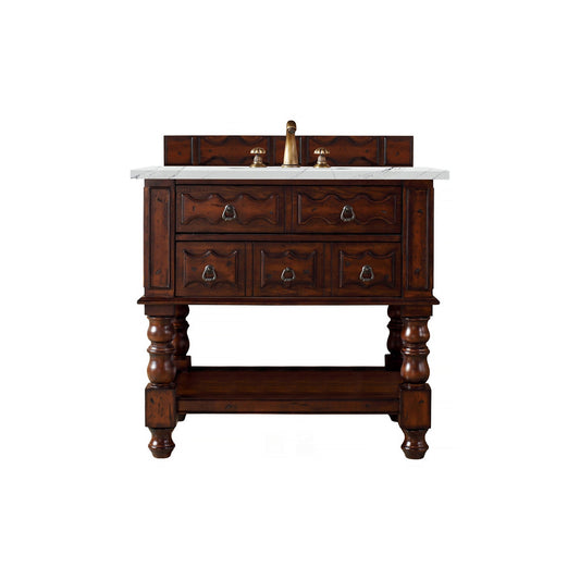 James Martin Vanities Castilian 36" Aged Cognac Single Vanity Cabinet With 3cm Ethereal Noctis Quartz Top