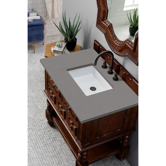 James Martin Vanities Castilian 36" Aged Cognac Single Vanity Cabinet With 3cm Grey Expo Quartz Top