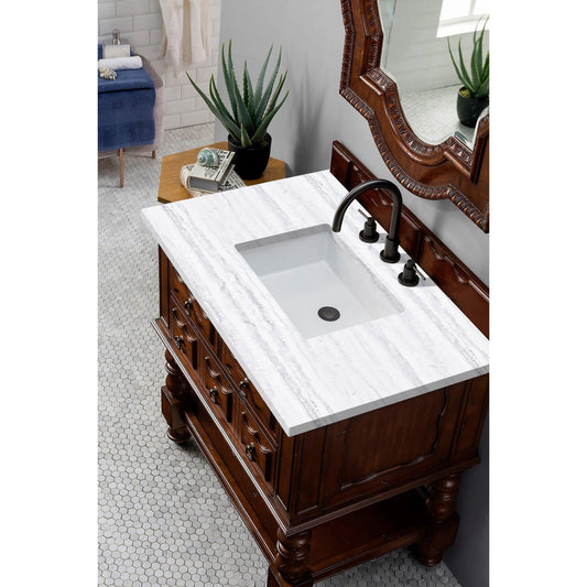 James Martin Vanities Castilian 36" Aged Cognac Single Vanity With 3cm Arctic Fall Solid Surface Top