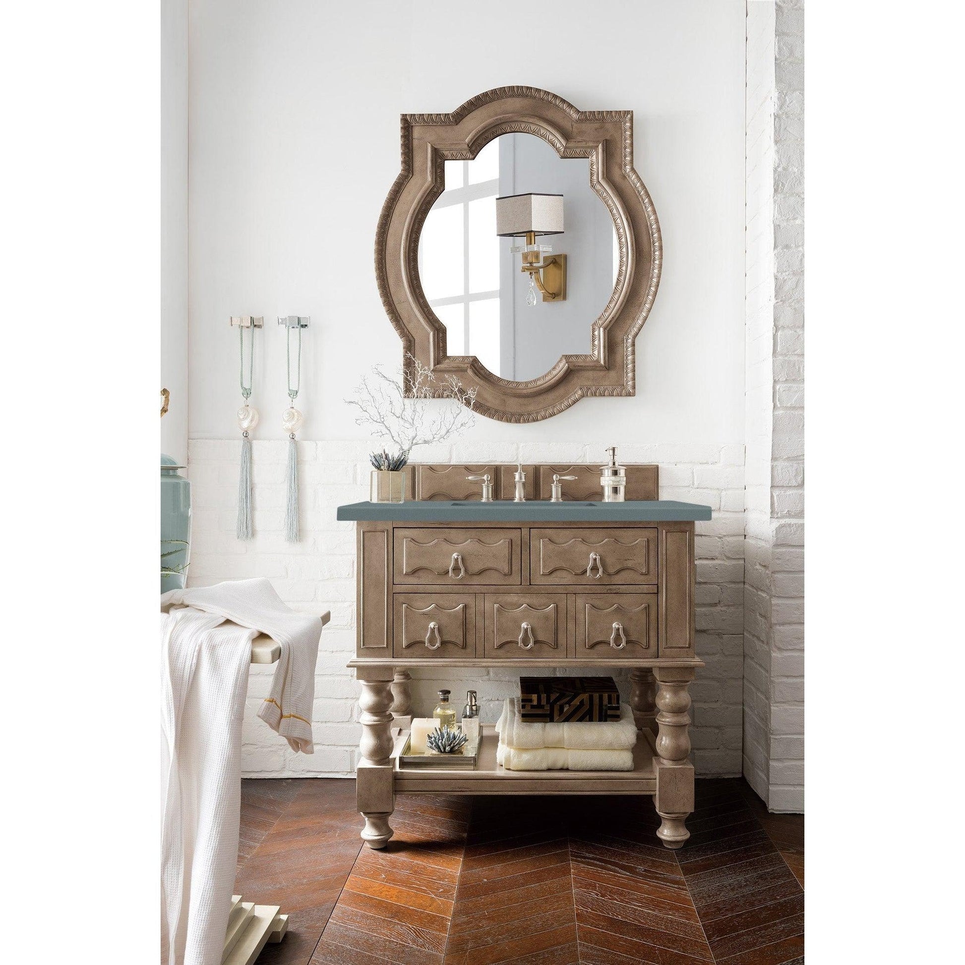 James Martin Vanities Castilian 36" Empire Gray Single Vanity With 3cm Cala Blue Quartz Top