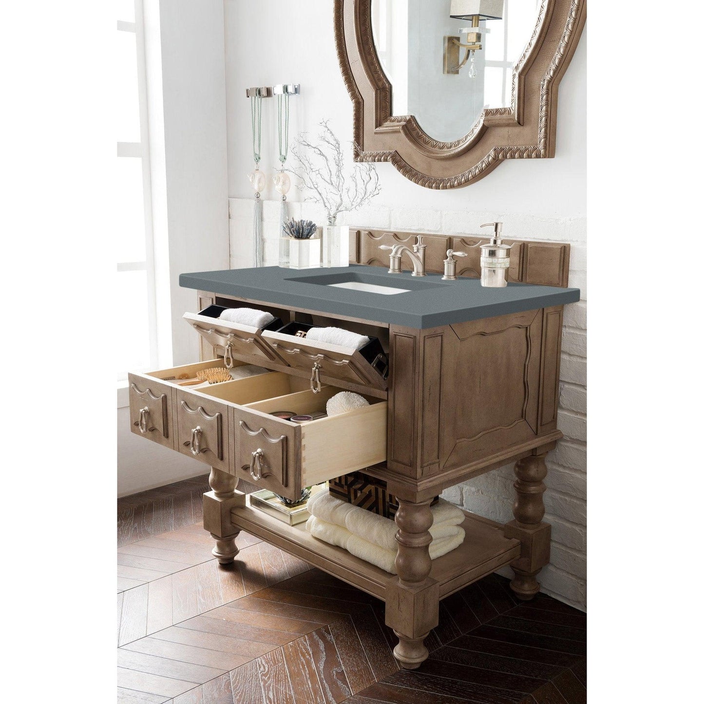 James Martin Vanities Castilian 36" Empire Gray Single Vanity With 3cm Cala Blue Quartz Top