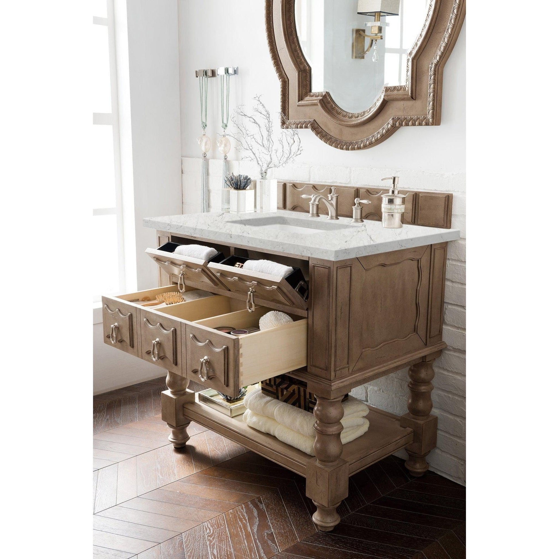 James Martin Vanities Castilian 36" Empire Gray Single Vanity With 3cm Eternal Jasmine Pearl Quartz Top