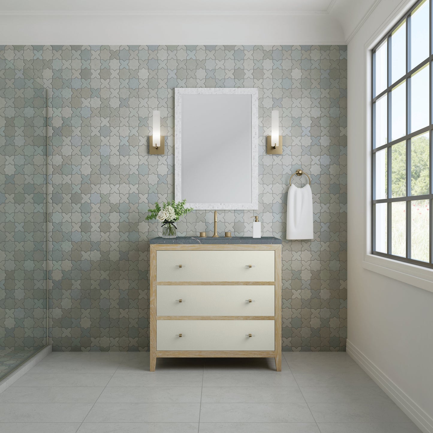 James Martin Vanities Celeste 36" Sunwashed Oak with Embossed Shagreen Single Vanity With 3 cm Parisien Bleu Quartz Top